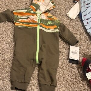 Nike Kids Green and Orange Hooded Bodysuit